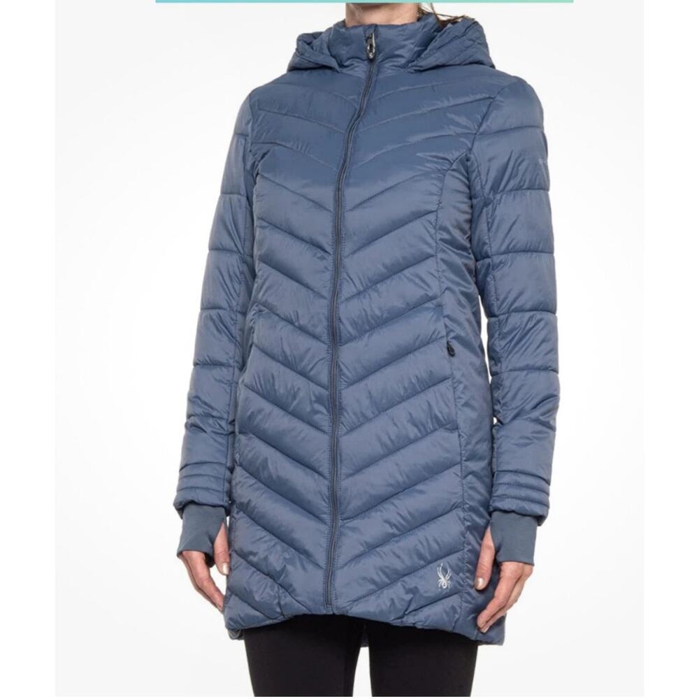 Spider Boundless Puffer Puffer Jacket Mid Length Warm Blue Womans Size M